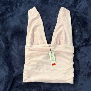 Garage Light Pink Lace Crop Top with Plunging V-Neck